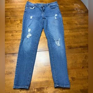 Classic Distressed Skinny Jeans in Blue